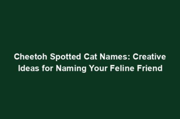 Cheetoh Spotted Cat Names: Creative Ideas for Naming Your Feline Friend